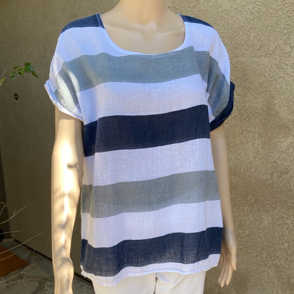 💯% Linen Top! Bold Stripes, Loose Fit! FAB DEAL!